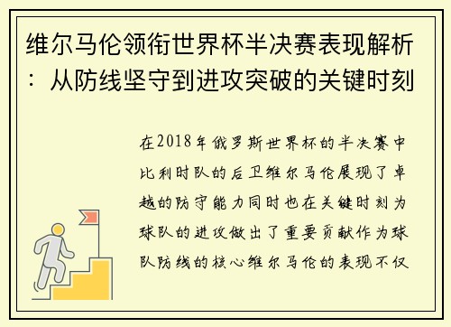 维尔马伦领衔世界杯半决赛表现解析：从防线坚守到进攻突破的关键时刻