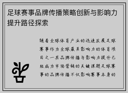 足球赛事品牌传播策略创新与影响力提升路径探索